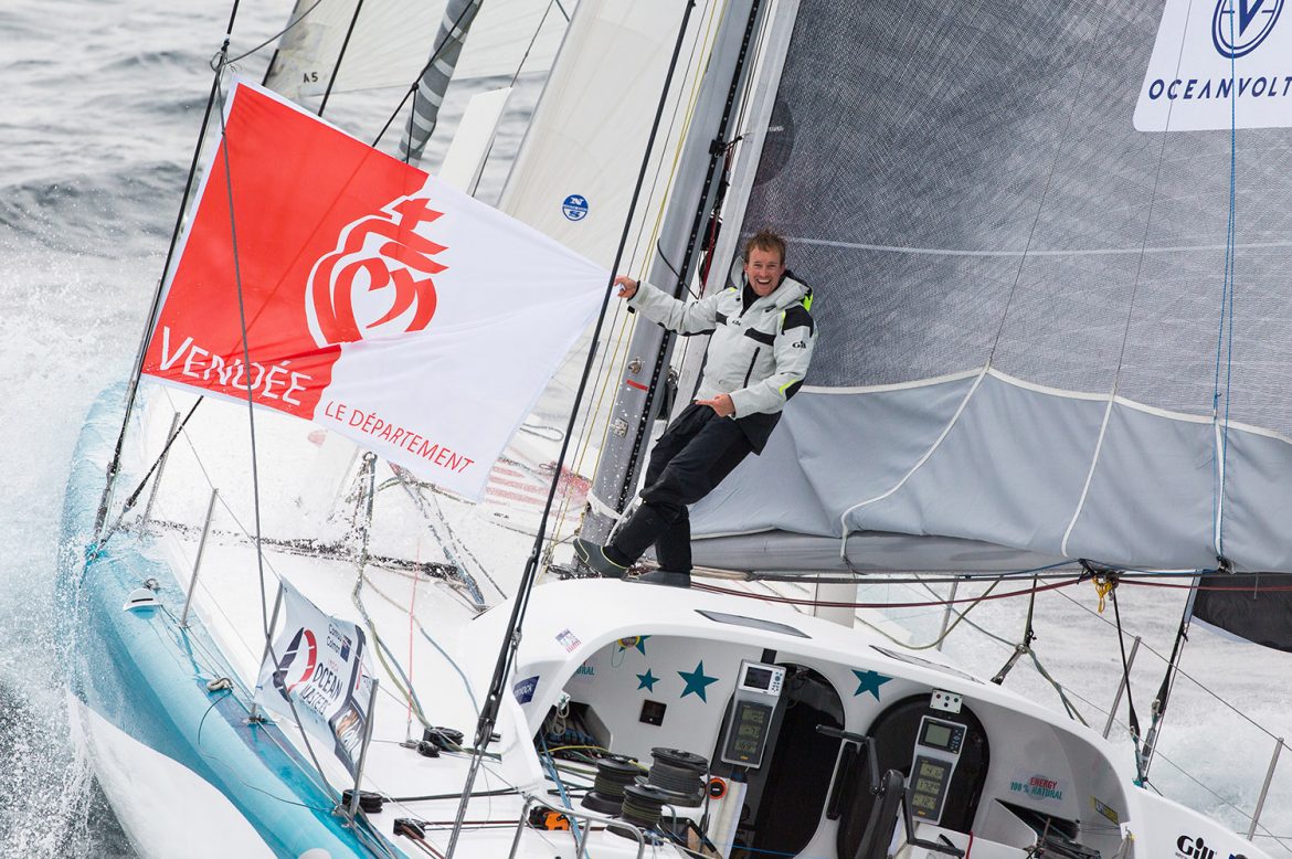 Foresight Natural Energy skipper Conrad Colman during training for the Vendee Globe 2016, off Belle Ile in South Brittany, on October 13, 2016. Photo: Jean-Marie Liot/DPPI/Vendée Globe 