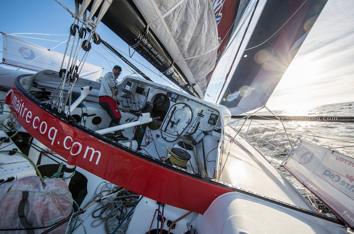 A view onboard Maitre Coq with skipper Jérémy Beyou. Beyou is currently in fifth. Photo Eloi Stichelbaut/Maitre Coq/Vendee Globe.