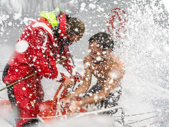 Aboard Dongfeng Race Team, Eric Peron right © Sam Greenfield / Volvo Ocean Race