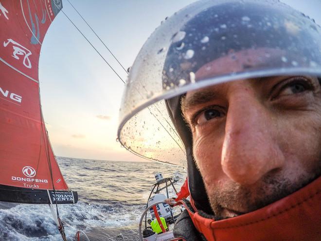 Ric Peron in his Spray Hemet which is often a necessity onboard © Sam Greenfield / Volvo Ocean Race